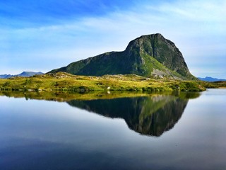 Symmetry reflection in Gimsoysand,Lofoten islands,Norway
