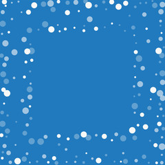 Falling white dots. Square scattered frame with falling white dots on blue background. Vector illustration.