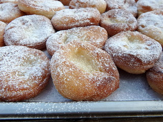 Sweet donuts with icing sugar, Donuts with powdered sugar
