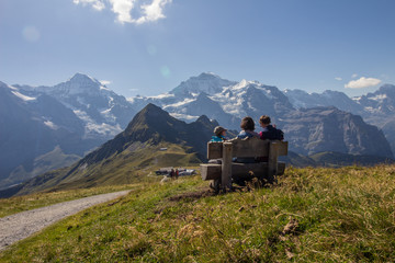 Fototapeta na wymiar Panoramic view of Eiger, Mönch and Jungfrau in the Bernese Alps