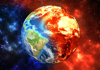 Obraz na płótnie Canvas Planet Earth burning, global warming concept. Elements of this image furnished by NASA