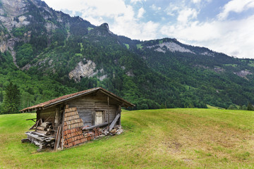 Fototapeta na wymiar rural landscape against the backdrop of the Alpine mountains