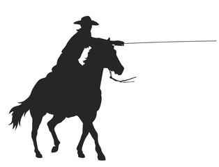 cowboy with lasso riding a horse