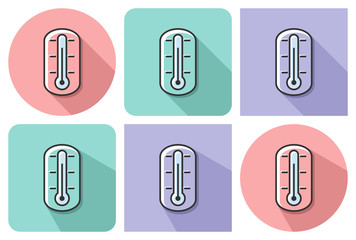 Outlined icon of thermometer with parallel and not parallel long shadows