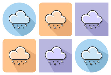 Outlined icon of rain with hail with parallel and not parallel long shadows