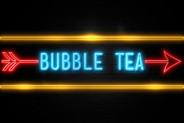 Bubble Tea  - fluorescent Neon Sign on brickwall Front view