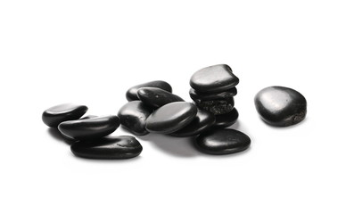 Pile black rocks isolated on white background and texture