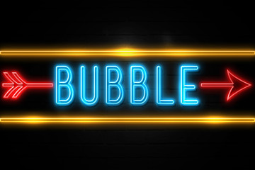 Bubble  - fluorescent Neon Sign on brickwall Front view