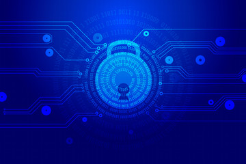 Blue Abstract Security Concept With Padlock Key And Circuit Board Vector Background