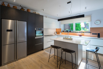 Kitchen in the house. Modern interior. Domestic things.