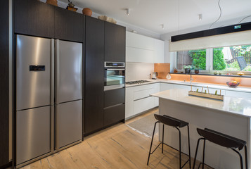 Kitchen in the house. Modern interior. Domestic things.