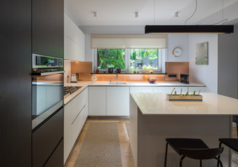 Kitchen in the house. Modern interior. Domestic things.