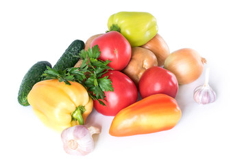 Still life with tomatoes and bell peppers