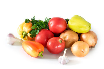 Still life with tomatoes and onion