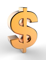 3d Dollar golden metallic sign symbol.