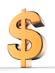 3d Dollar golden metallic sign symbol.