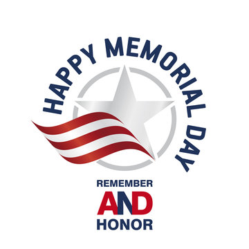 Happy Memorial Day USA logo star ribbon white background