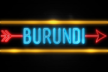 Burundi - fluorescent Neon Sign on brickwall Front view