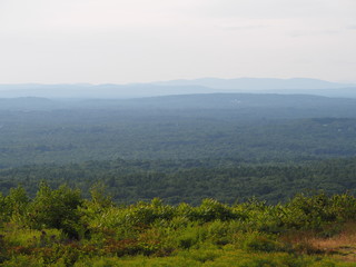 Fototapeta na wymiar distant hazy view of mountain system west of Mount Agamenticus in Maine