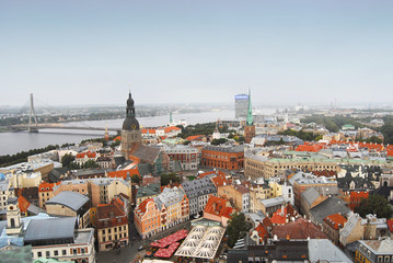 Fototapeta na wymiar Riga, Latvia - September 15, 2012: View of Riga from St Peter's Church Tower