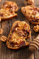 bread toast with cheese and walnut