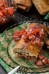 Mexican chimichanga with salsa dip