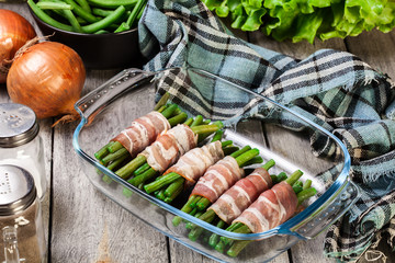 Green bean wrapped in smoked bacon