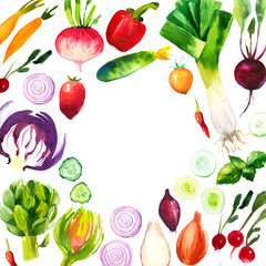 Illustration with watercolor food. Farmer's market. 