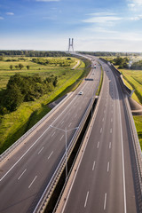 aerial view of the highway and cars