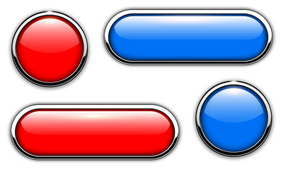 Glossy buttons with metallic, chrome elements, red and blue