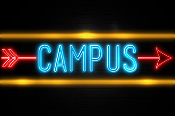Campus  - fluorescent Neon Sign on brickwall Front view