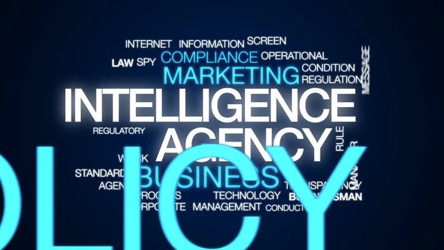 Intelligence agency animated word cloud, text design animation.