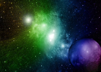 Fototapeta na wymiar Stars, dust and gas nebula in a far galaxy