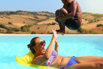 Jumping into swimming pool - Water bomb
