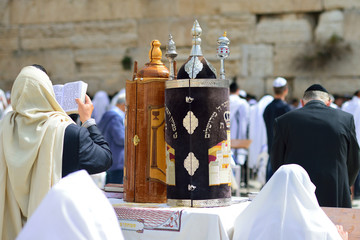 JERUSALEM, ISRAEL - APRIL 2017:  Jewish man celebrate Simchat Torah. Simchat Torah is a celebratory...