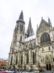 Dom von Regensburg im Winter, Deutschland, Süddeutschland, Rege