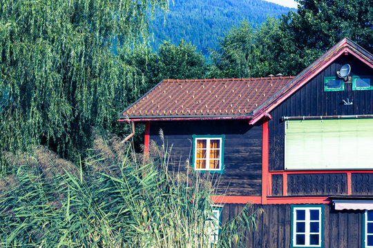 lonley wooden house by the lake in Germany