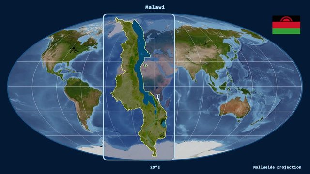 Malawi - 3D tube zoom (Mollweide projection). Satellite