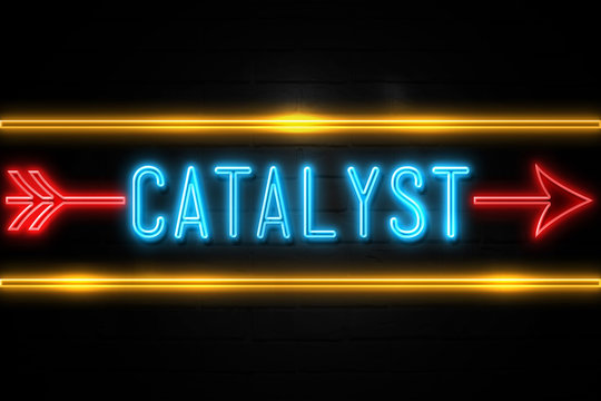 Catalyst  - fluorescent Neon Sign on brickwall Front view