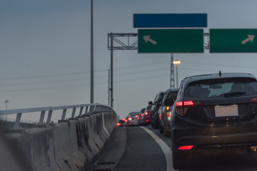 traffic jam with row of car