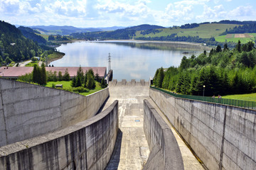 Dam water on Czorsztynski lake. Niedzica, Czorsztyn, Poland.