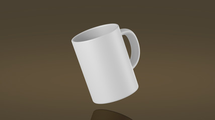beautiful empty white ceramic mug on brown background
