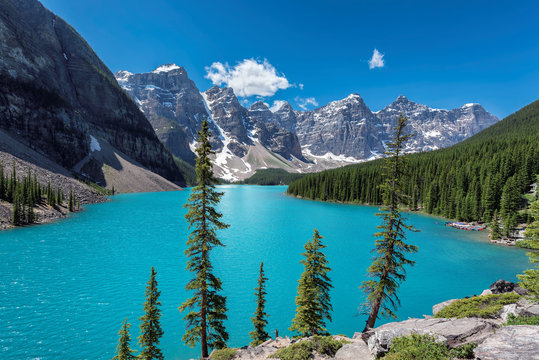 Moraine lake with in the valley of ten peaks, Canada.