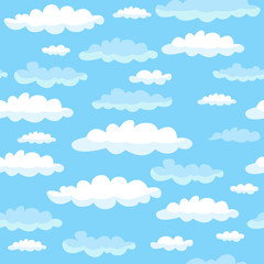 Vector seamless pattern with cartoon clouds in the sky. Repeating illustration of cloudy sky.