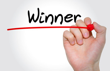 Hand writing inscription Winner with marker, concept