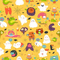 Fototapeta premium Seamless pattern ghosts and monsters halloween