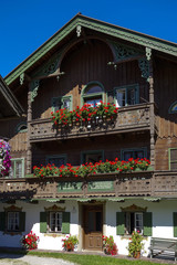 Balcony flowers on a house in Kochel, Bavaria