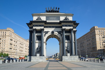 Fototapeta na wymiar Moscow, Russia - August 31, 2017: Triumphal gate on Kutuzov Avenue