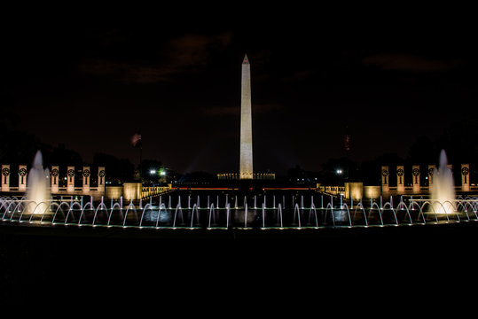 WWII Memorial and Washington Monument After Dark