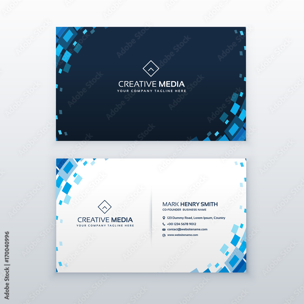 Wall mural creative blue business card with mosaic elements